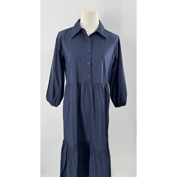 Quince Dresses & Skirts - Quince 100% Organic Blue Cotton Poplin Midi Tunic Dress XS NWT Navy Shirtdress